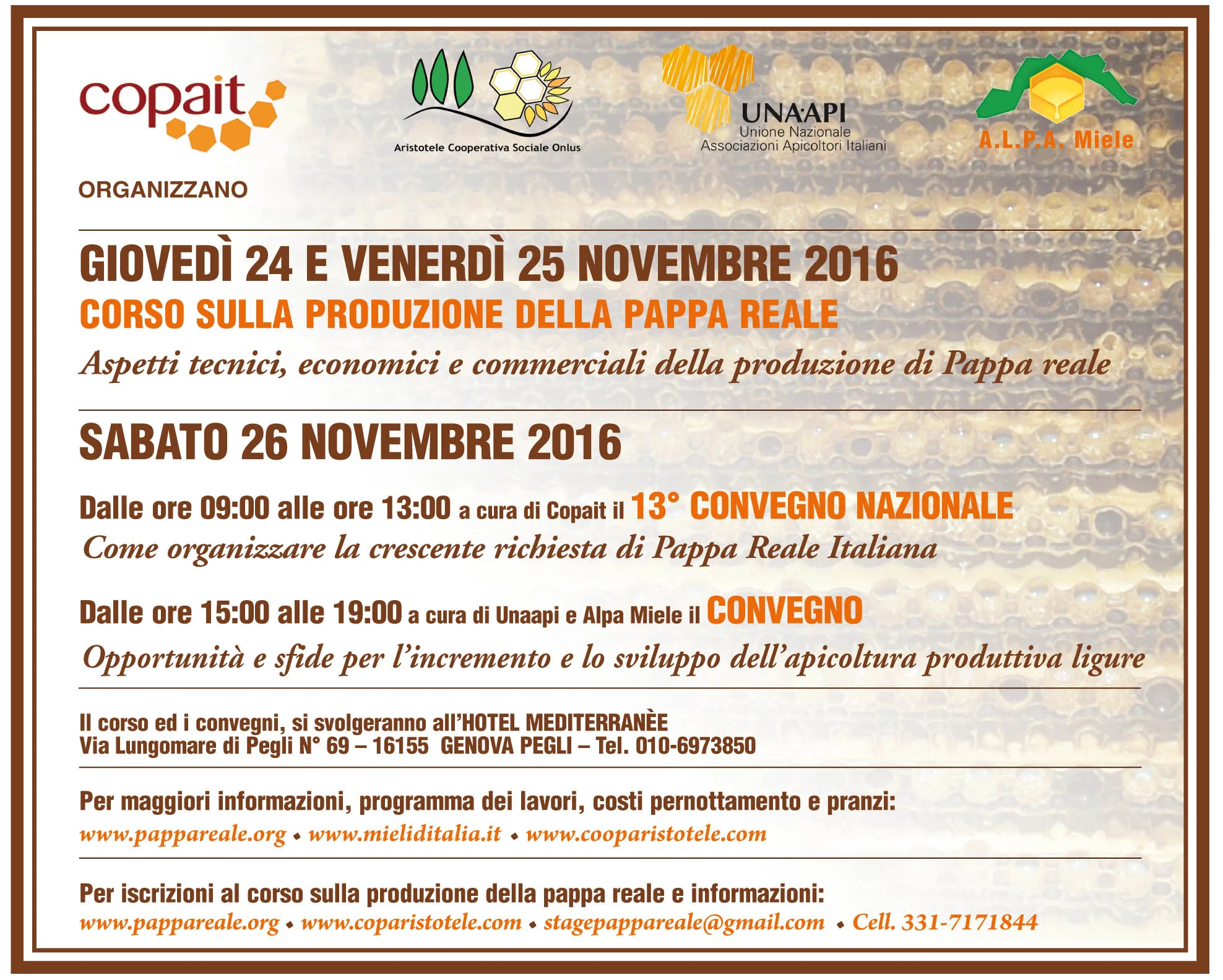 Corso Pappa Reale, 13° Convegno Copait e Convegno Unaapi