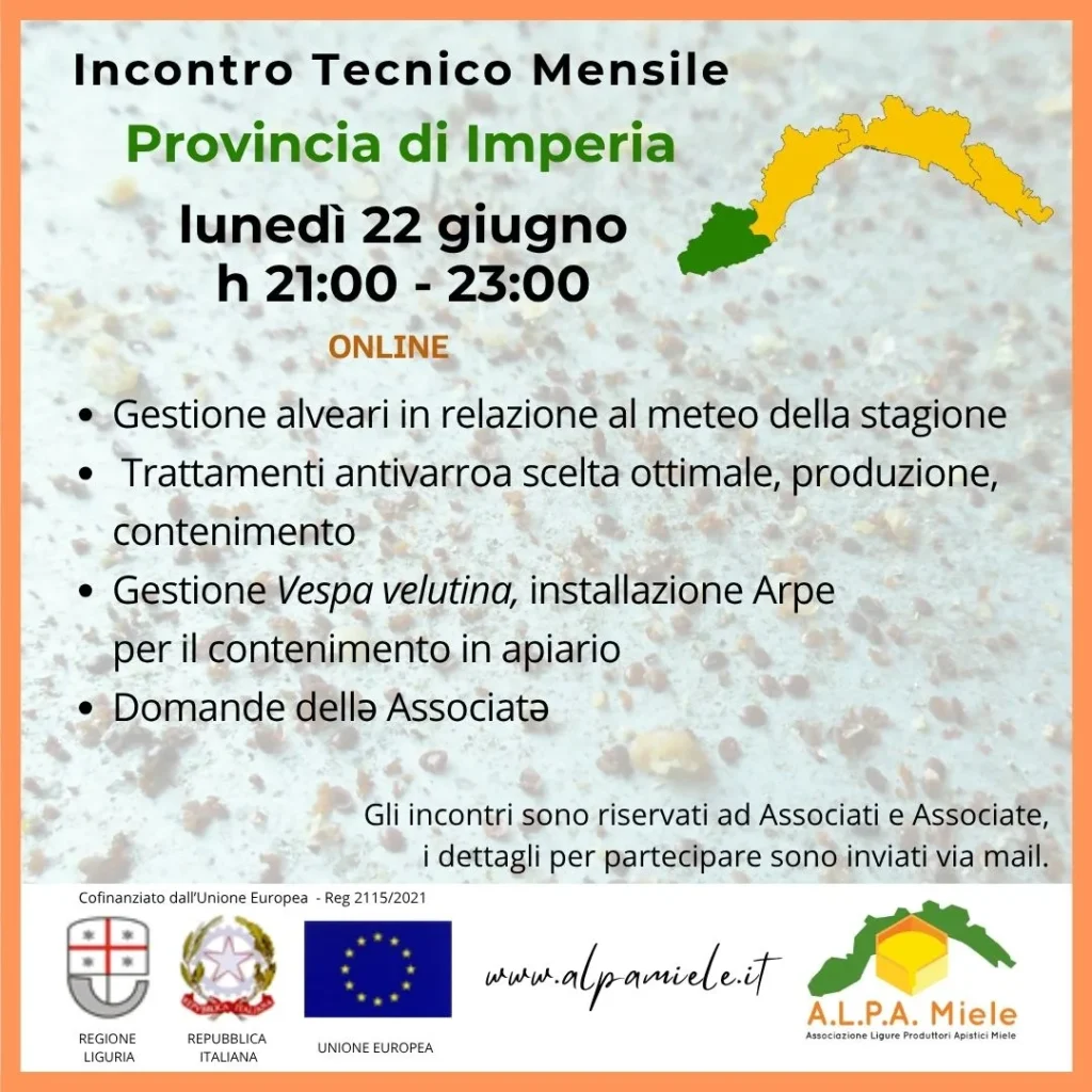 Locandina dell’incontro tecnico online di Imperia organizzato da ALPA Miele nel giugno 2026
