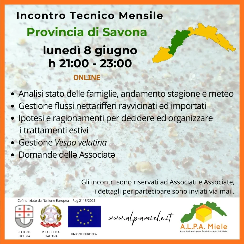 Locandina dell’incontro tecnico online di Savona organizzato da ALPA Miele nel giugno 2026