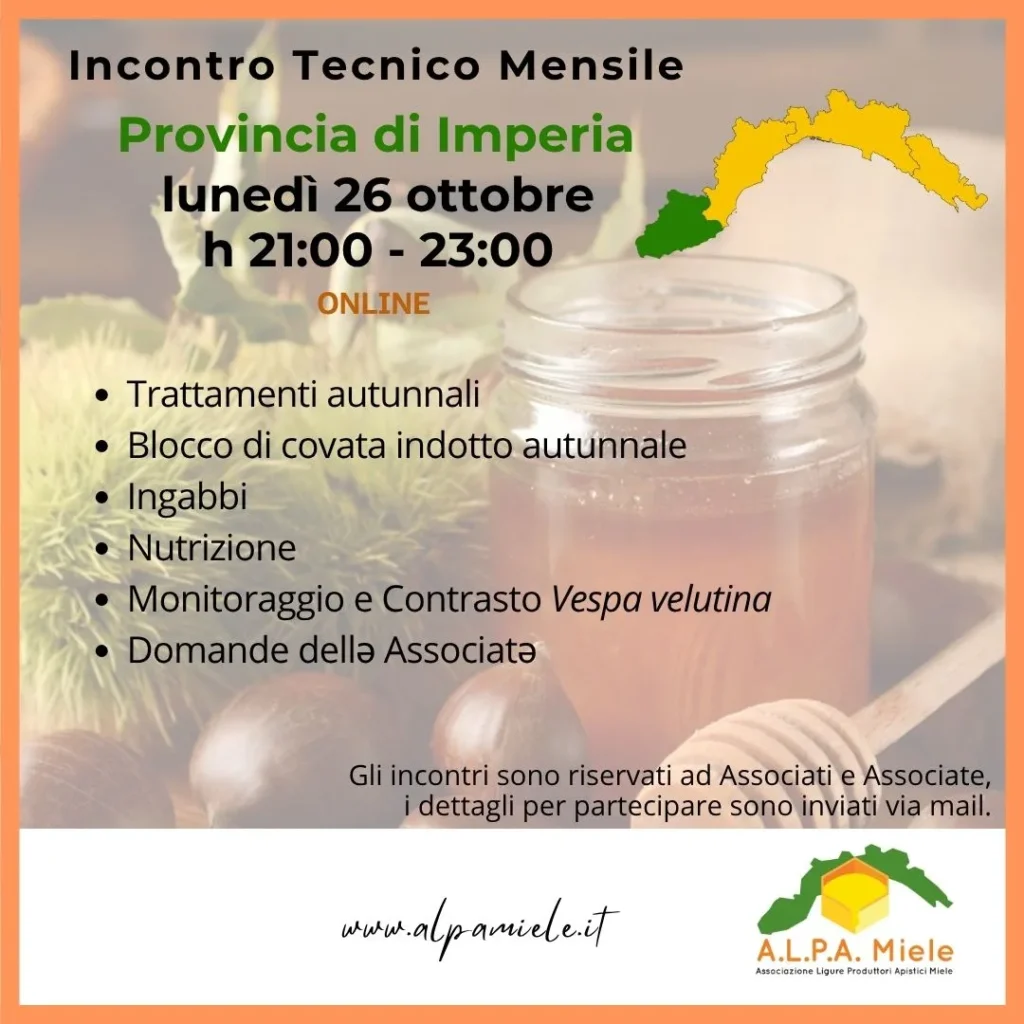 Locandina dell’incontro tecnico online di Imperia organizzato da ALPA Miele nell'ottobre 2026