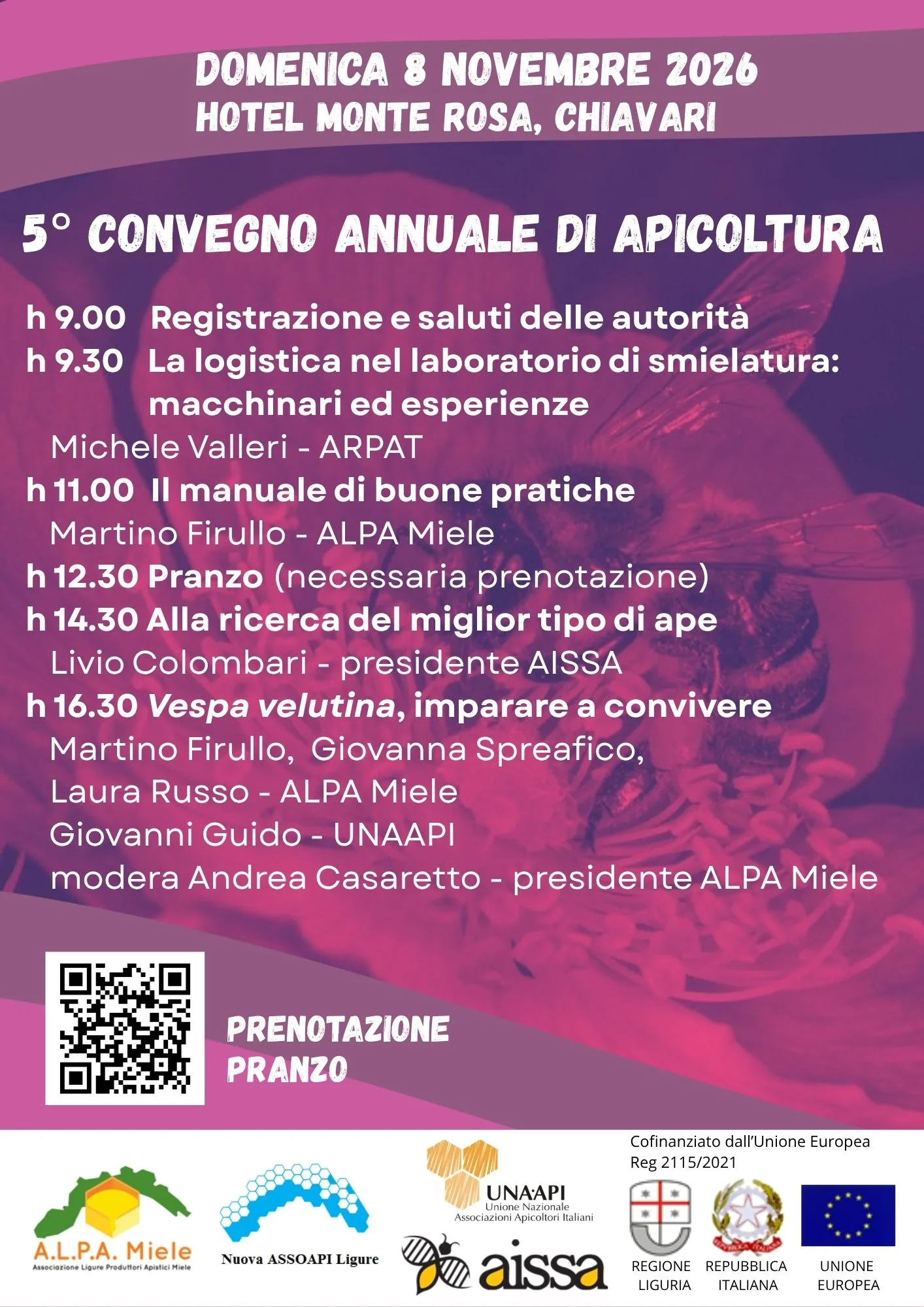 5° Convegno annuale di apicoltura – domenica 8 novembre 2026, Hotel Monte Rosa, Chiavari.