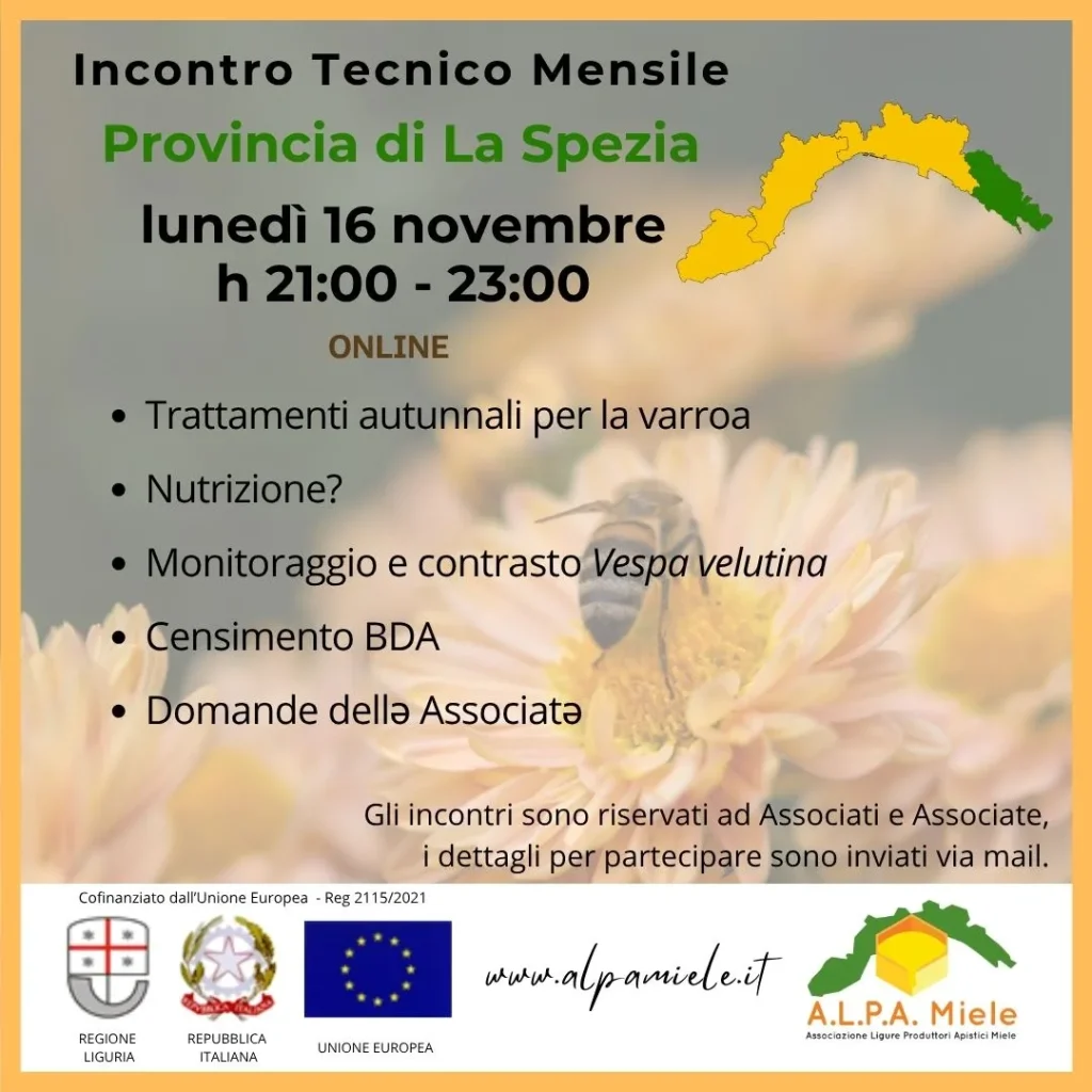 Locandina dell’incontro tecnico online di La Spezia organizzato da ALPA Miele nel novembre 2026