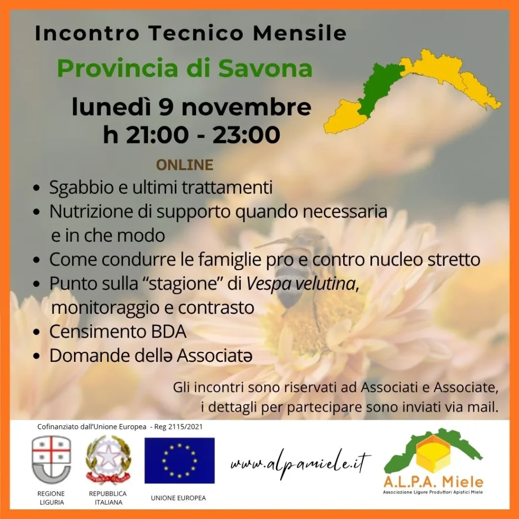 Locandina dell’incontro tecnico online di Savona organizzato da ALPA Miele nel novembre 2026